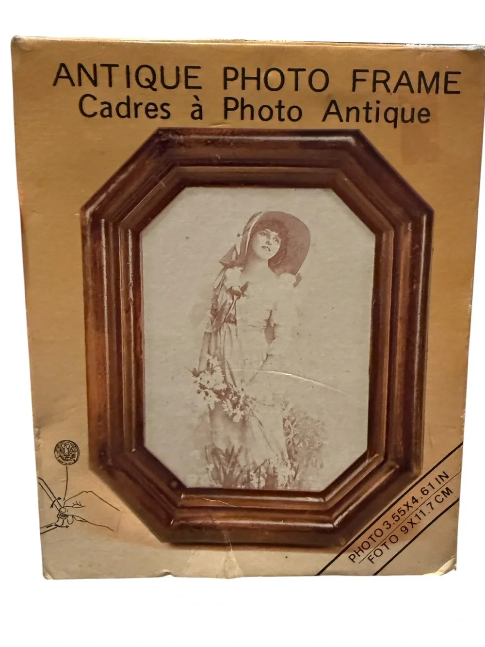 vintage octagonal wood-finish photo frame features a classic portrait insert and